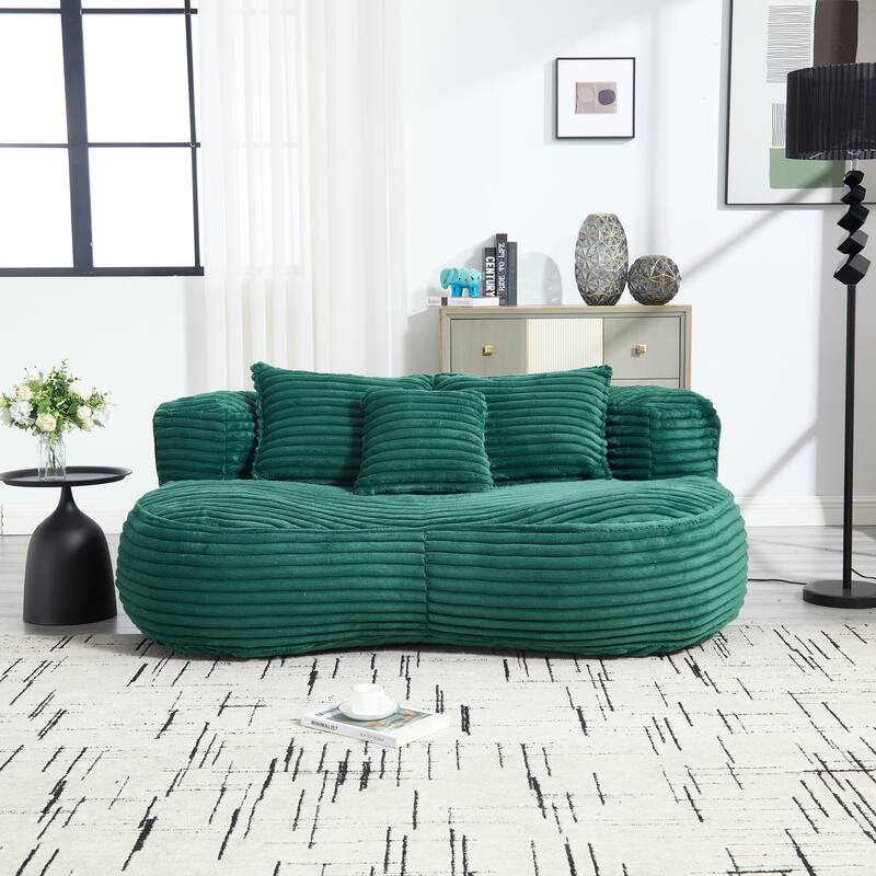 Corduroy Bean Bag Chair, Foam-Filled Lazy Floor Sofa with 3 Pillows, Soft Upholstered Lounge Chair for Adults & Teens