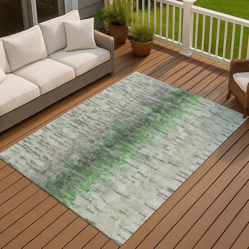 Machine Washable Indoor/ Outdoor Contemporary Ombre Chantille Rug - Green - 3' x 5'