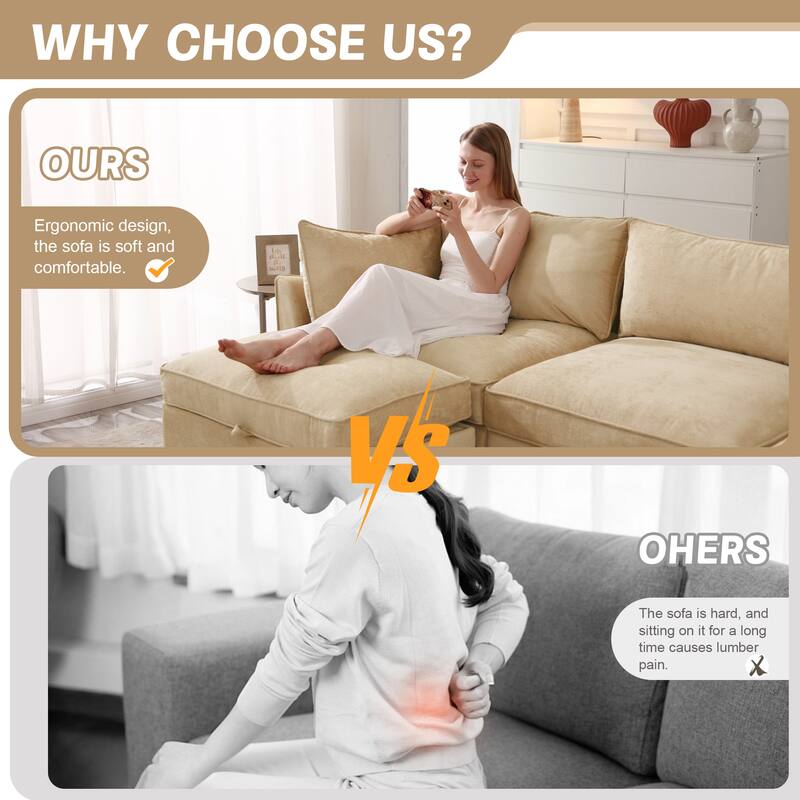 Modern Chenille Sectional Sofa Couch with Hidden Storage & 2 Ottoman