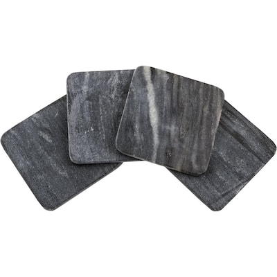 4 Pack Natural Marble Square Coasters with Protective Cork Backing, Elegant, Luxourious, Easily Wipes Clean