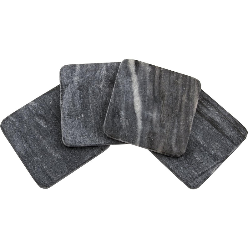 4 Pack Natural Marble Square Coasters with Protective Cork Backing, Elegant, Luxourious, Easily Wipes Clean