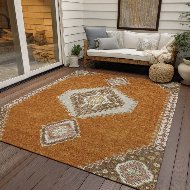 Machine Washable Indoor/ Outdoor Boho Traditional Chantille Rug - Copper - 10' x 14'
