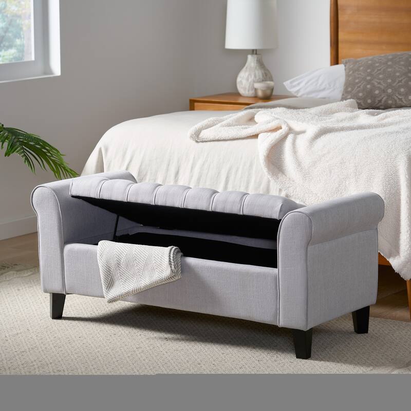 Hayes Armed Storage Bench - LIGHT GREY