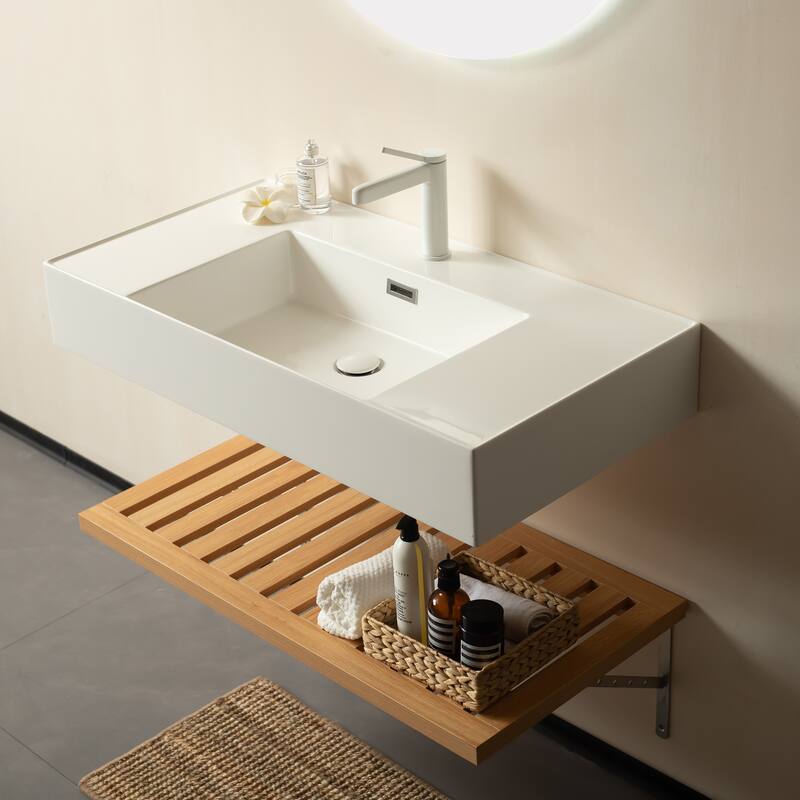 Modland Wall-Mounted Floating 30/36/48 inch Bathroom Vanity with Sink & Striped Shelves Layer