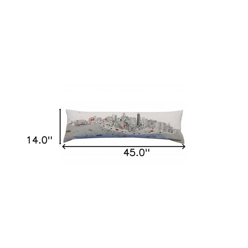 46" White Chicago Daylight Skyline Lumbar Decorative Pillow