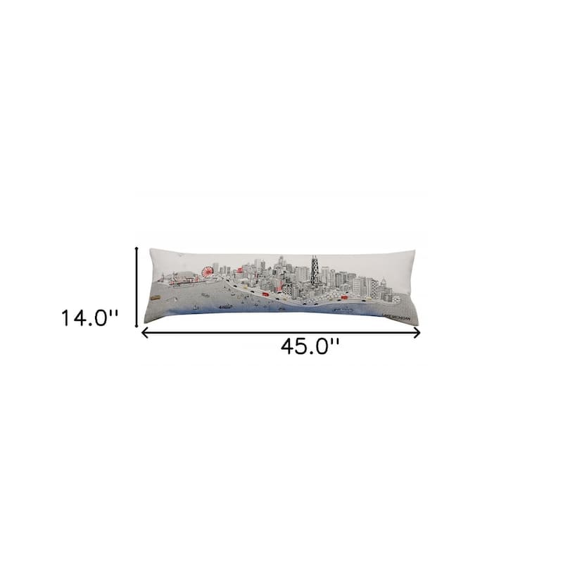 46" White Chicago Daylight Skyline Lumbar Decorative Pillow