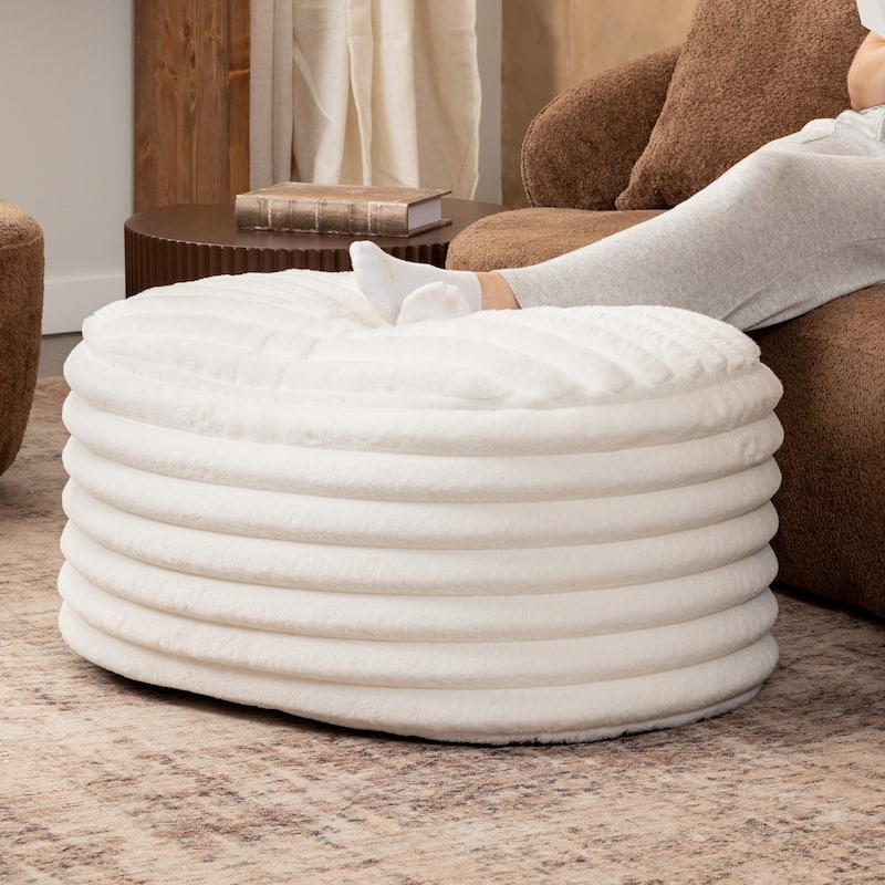 Jaxx Paran Pouf - Fluffy Faux Fur Ottoman for Modern Interior Design - Large - Ivory