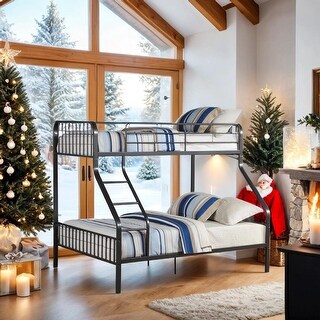 Twin XL Over Queen Bunk Bed with Guardrails and Ladder, Black