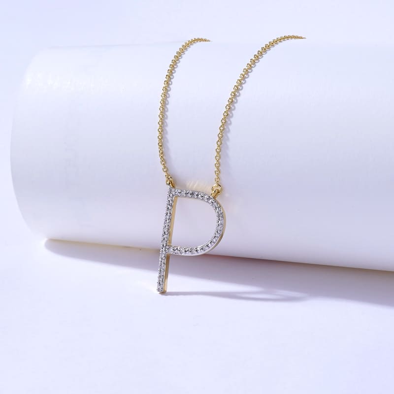 1/20ct TDW Diamond Classic Initial Pendant Necklace in Silver for Women - P - Yellow