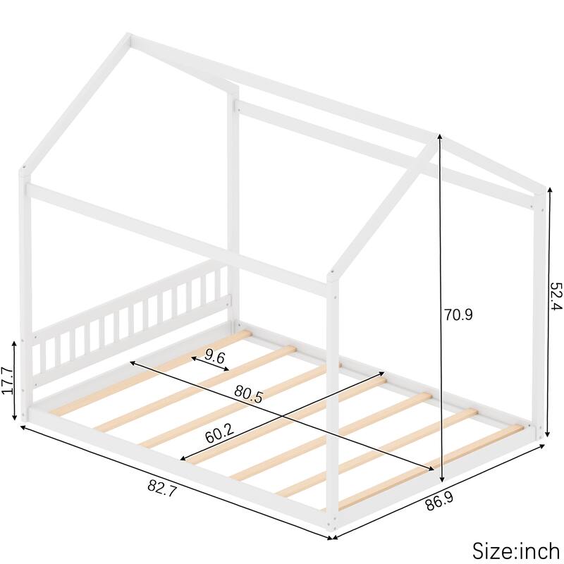 Queen Size Wooden House Bed with Headboard