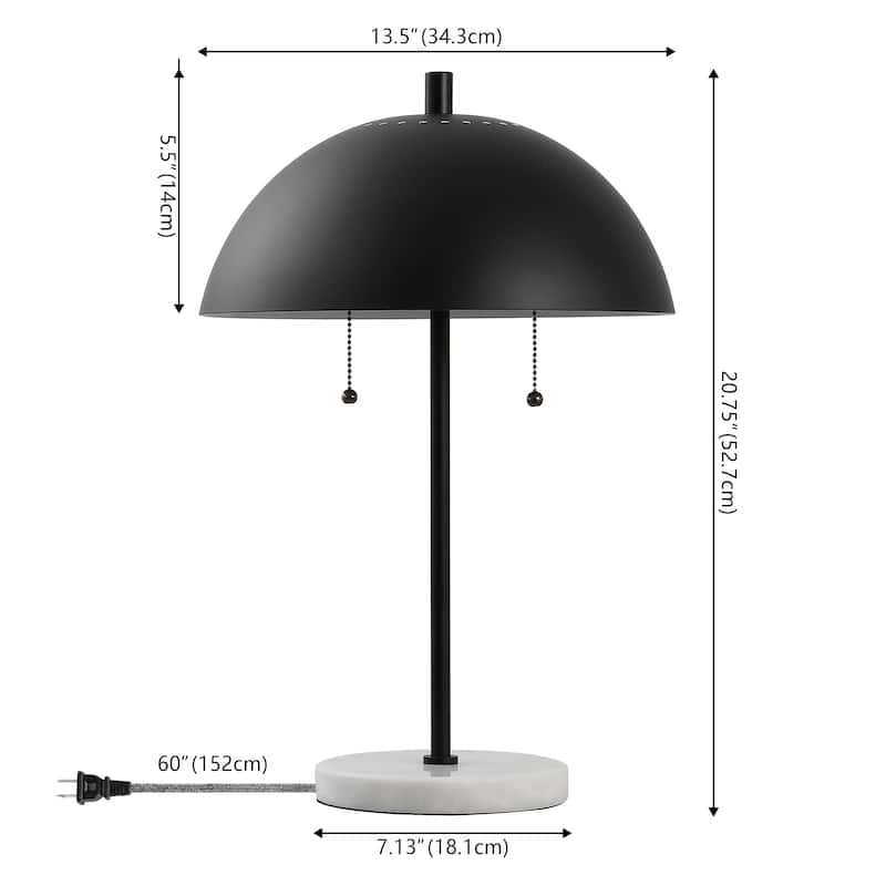 Jennifer 20.7" Dome Metal with Marble Base LED Table Lamp, Gold/White by JONATHAN Y