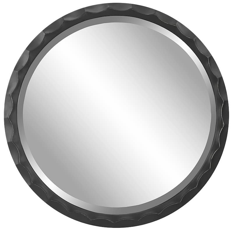 Scalloped Edge Round Wall Mirror - 38" - Black and Silver