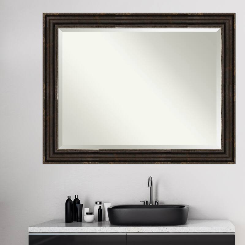 Beveled Bathroom Wall Mirror - Stately Bronze Frame - Stately Bronze