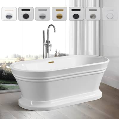 Vanity Art 59" Freestanding Acrylic Soaking Bathtub with Overflow & Pop-up Drain