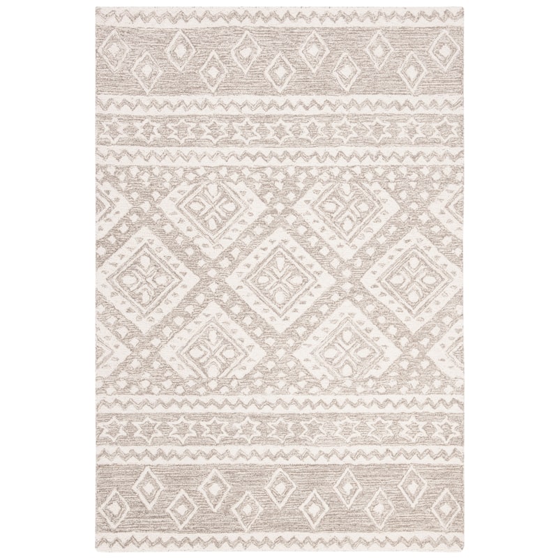 SAFAVIEH Handmade Micro-Loop Kobie Wool Rug - 4' x 6' - Dark Grey/Ivory