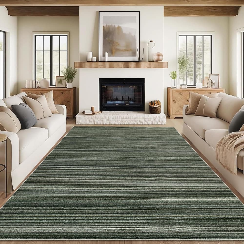 Modern Stripe Machine Washable Area Rug for Bedroom, Living Room, Green - 1'6" x 2'6"