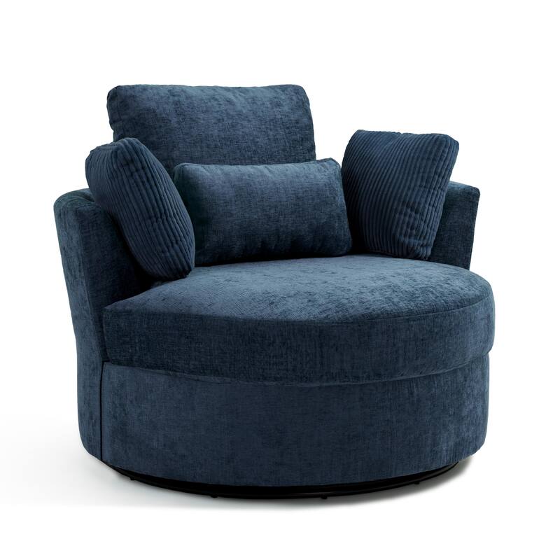 41" W Oversized Accent Barrel Swivel Chair with Moon Storage Ottoman