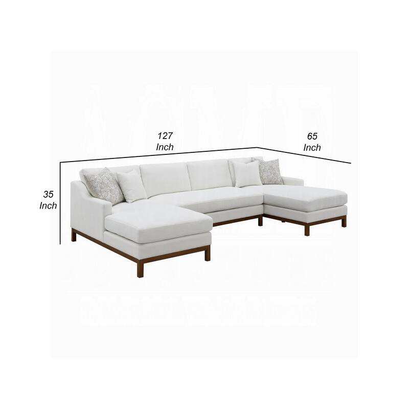 Liant U Shape Sectional Sofa, 4 Toss Pillows, Ivory Chenille, 127 Inch