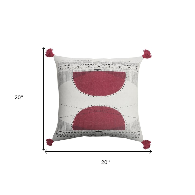 HomeRoots 20" X 20" White Black And Burgundy 100% Cotton Geometric Zippered Pillow