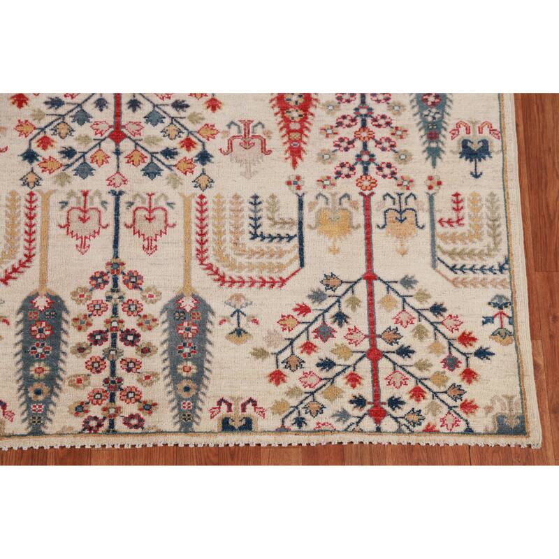 Hand Knotted Oriental 100% Wool Carpet Traditional Geometric Beige & Ivories Kazak Area Rug - 7' 10'' X 5' 6''