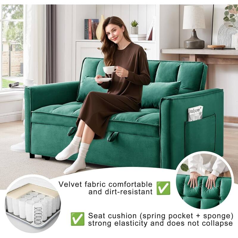 3 in 1 Convertible Sleeper Sofa Bed, Futon Couches for Living Room with Side Pocket, Adjustable Backrest