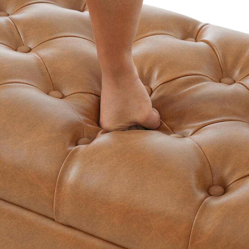 Ottoman Bench with Dark Brown PU Storage Surface