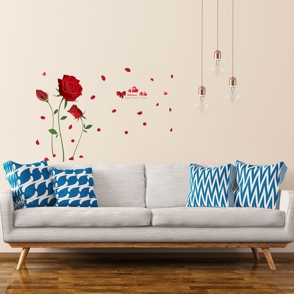 Red Rose Pattern Wall Sticker Self-stick DIY Art Decal for Living Room - White. Opens flyout.