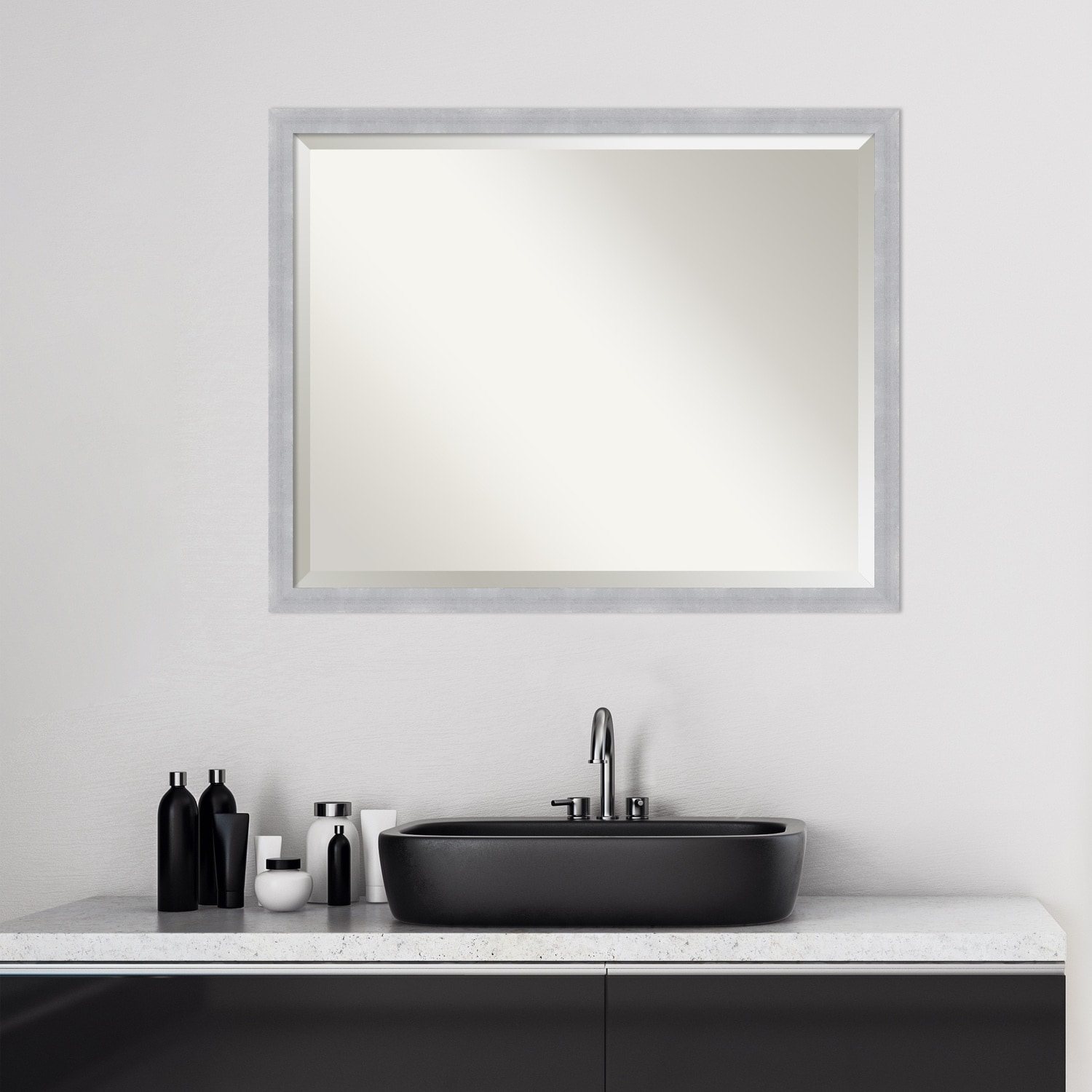 Beveled Bathroom Wall Mirror - Grace Brushed Narrow Frame - Picture 24 of 24