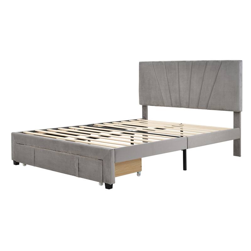 Storage Bed Velvet Upholstered Platform Bed with a Big Drawer