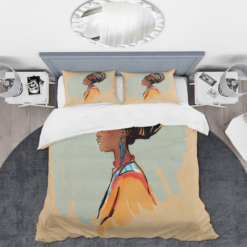 Designart 'Portrait of African American Woman With Turban II' Modern Duvet Cover Set