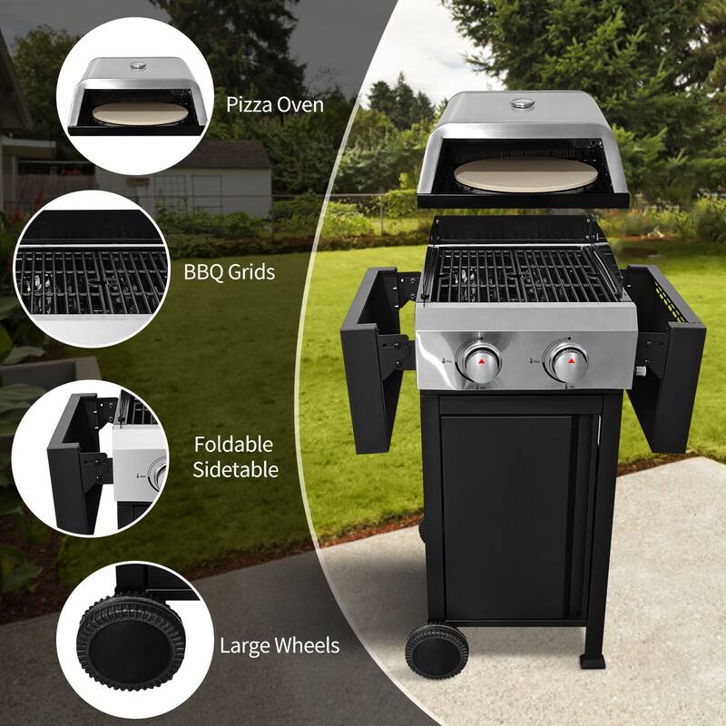 2 Burner Gas Grill and Pizza Oven for Outdoor Cooking While Camping or Tailgating.