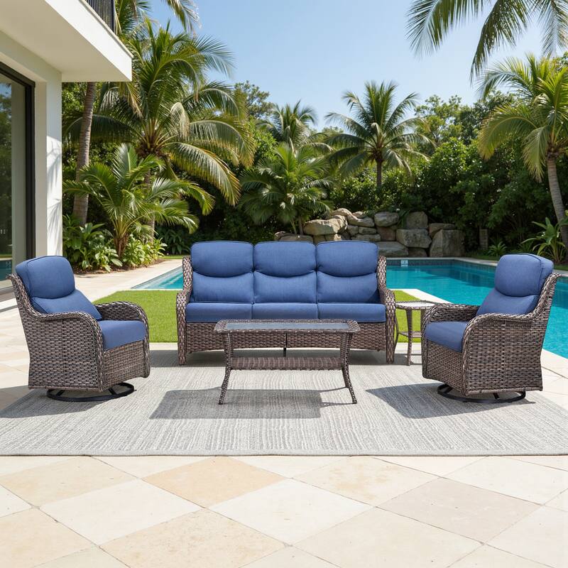 Meyreso 5-Piece Wicker Outdoor Patio Conversation Set with 5-Inch Thick Olefin Cushions
