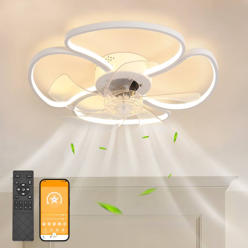 Starsky 19in Modern Flush Mount LED Ceiling Fan with Light,6-Speed Low Profile Smart APP Control Ceiling Fan with Remote