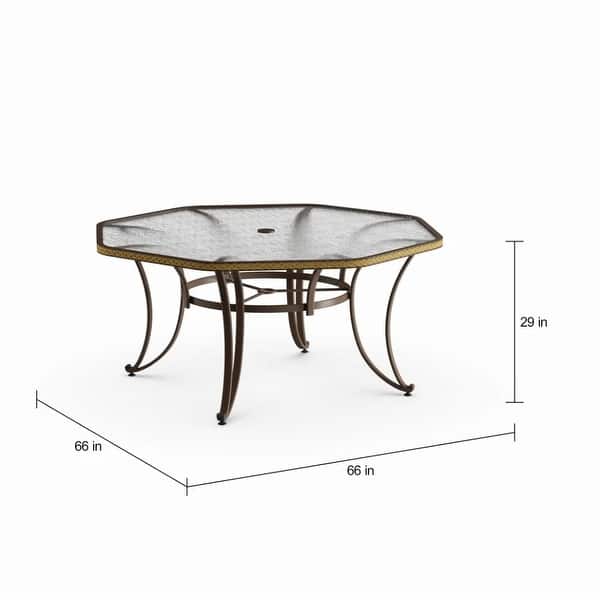 dimension image slide 3 of 4, Maracay Tree Bark Outdoor Dining Set with Stackable Chairs (9-Piece)