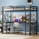 preview thumbnail 26 of 29, Metal Loft Bed with Desk, Shelves & Guardrails Twin XL - Black+Brown