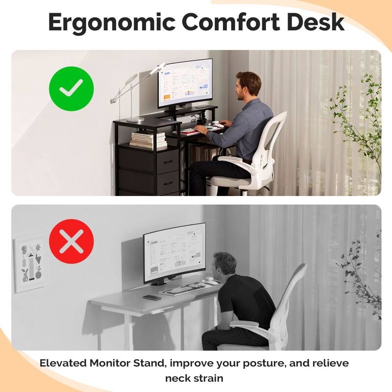 47'' Computer Gaming Office Desk with Charging Station , Storage Drawers, Versatile Writing Work Desk for Home Office Study