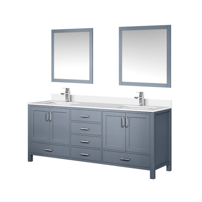 Jacques 80 in. W x 22 in. D Dark Grey Double Bath Vanity, White Quartz Top, Faucet Set, and 30 in. Mirrors