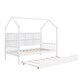 preview thumbnail 8 of 13, Twin Size Kids Bed with Trundle and Storage Shelf, Wooden House Frame with Roof and Play Area Design