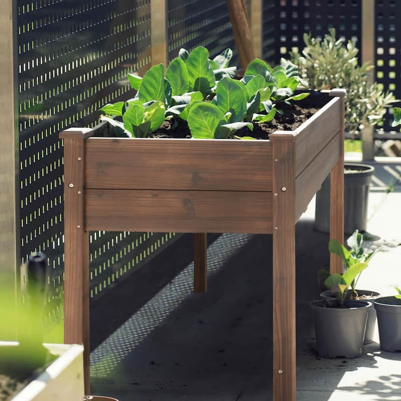 VEIKOUS Wood Raised Garden Bed with Drainage Holes, Outdoor Elevated Planter Box