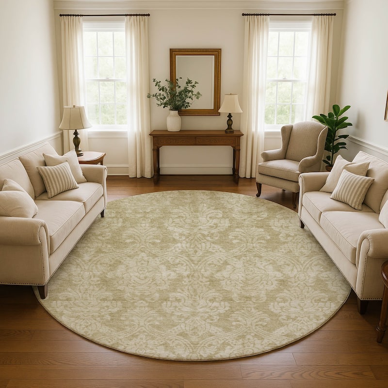 Premium Washable Super Soft Traditional Damask Mayfield Rug - Tan - 8' x 8'