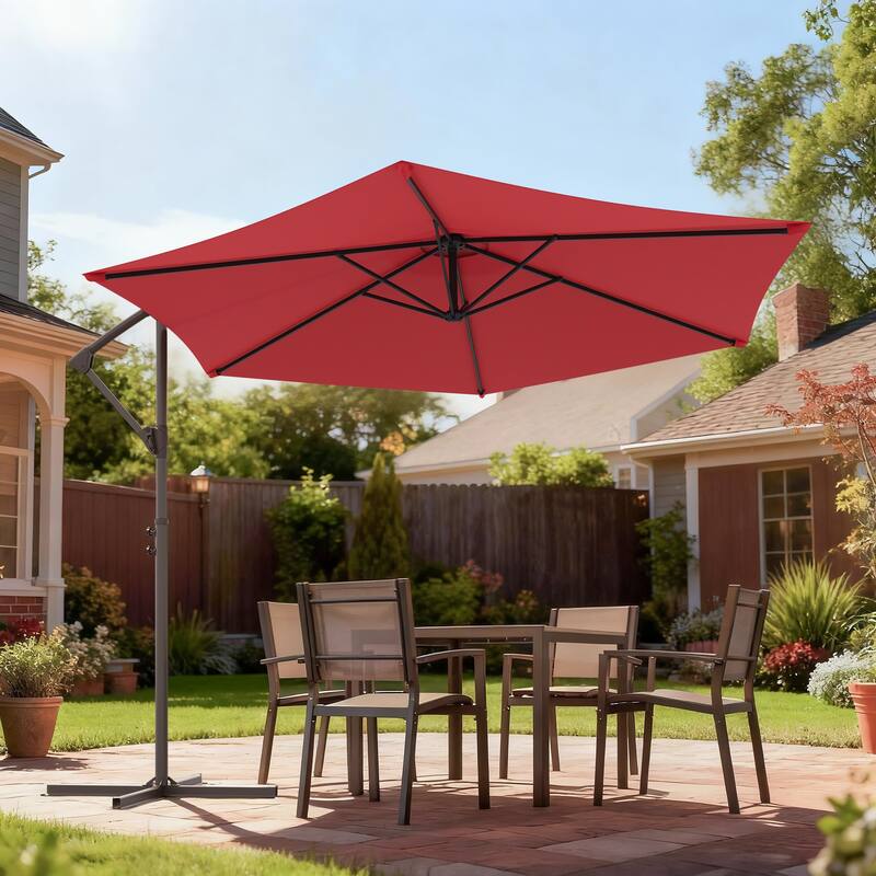 BONOSUKI 10ft Patio Offset Umbrella Outdoor Hanging Umbrella - Red