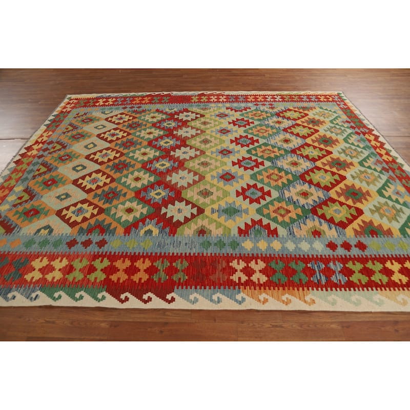 Flat Weave South Western Kilim Area Rug Flatweave Wool Carpet - 8'2" x 9'9"