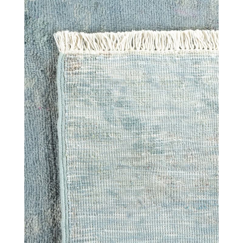 Overton Hand Knotted Wool Vintage Inspired Modern Contemporary Overdyed Blue Area Rug - 6' 0" x 12' 2"