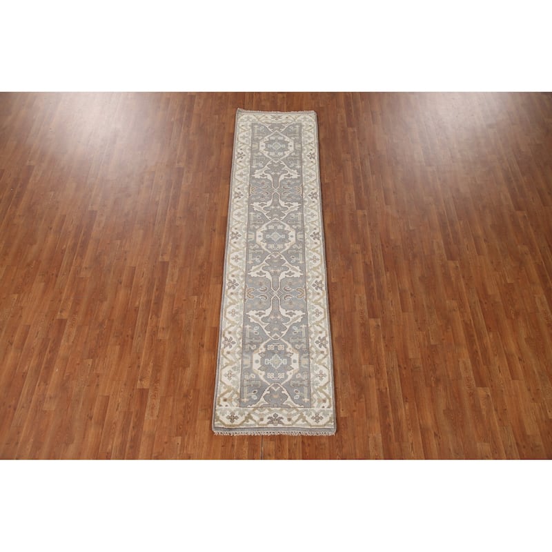 Grey Transitional Oushak Oriental Runner Rug Handmade Wool Carpet - 2'7"x 9'9"