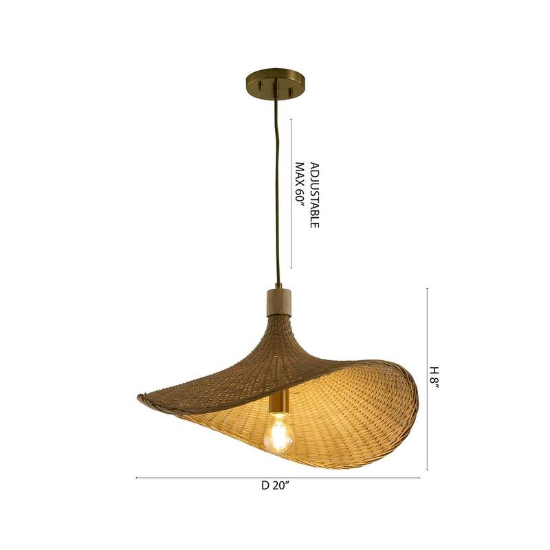 1-Light Brass Iron Pendant With A Nature Rattan Shade