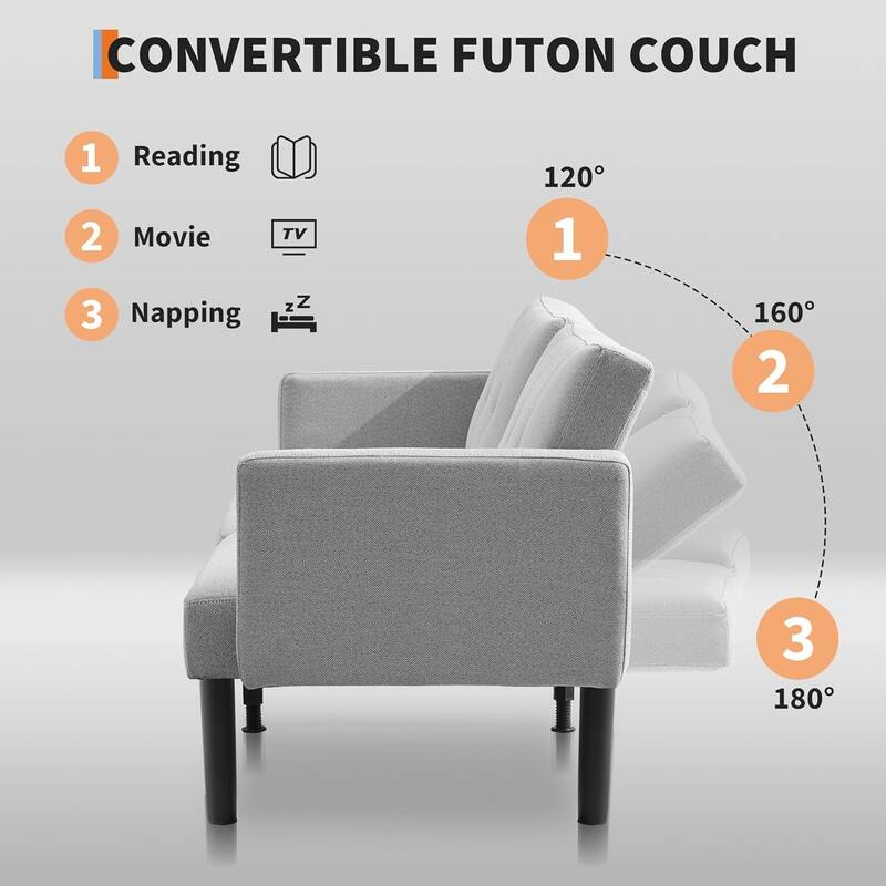75.5” Convertible Futon Sofa Bed,Adjustable Folding Loveseat with Wood Legs