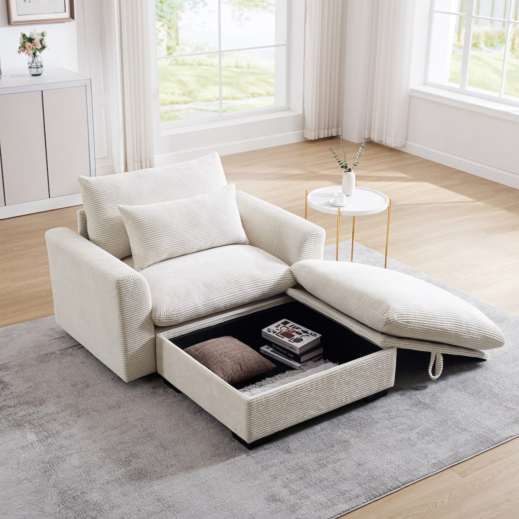 GDFStudio- Briarwood Corduroy Sofa With Storage Ottoman