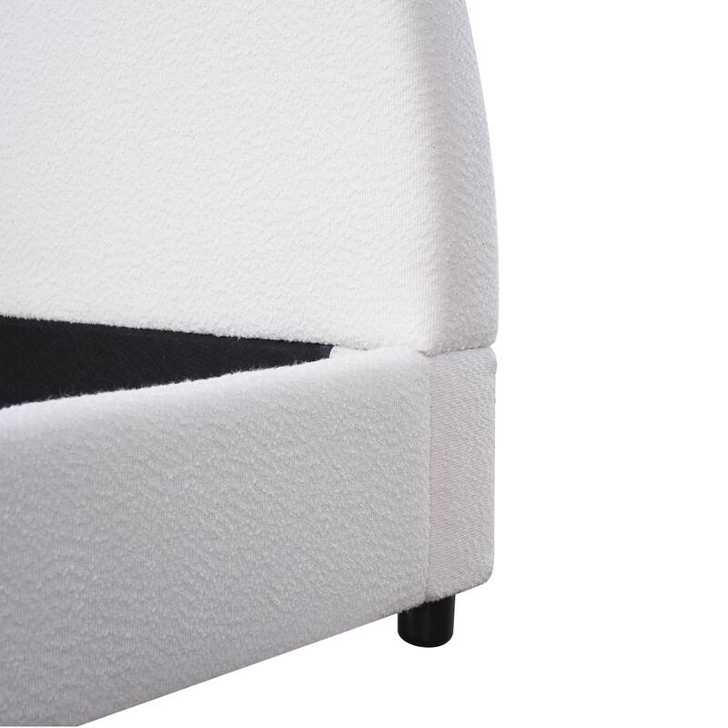 Twin Size Bed Frame with Round Curved Headboard, Boucle Upholstered, White