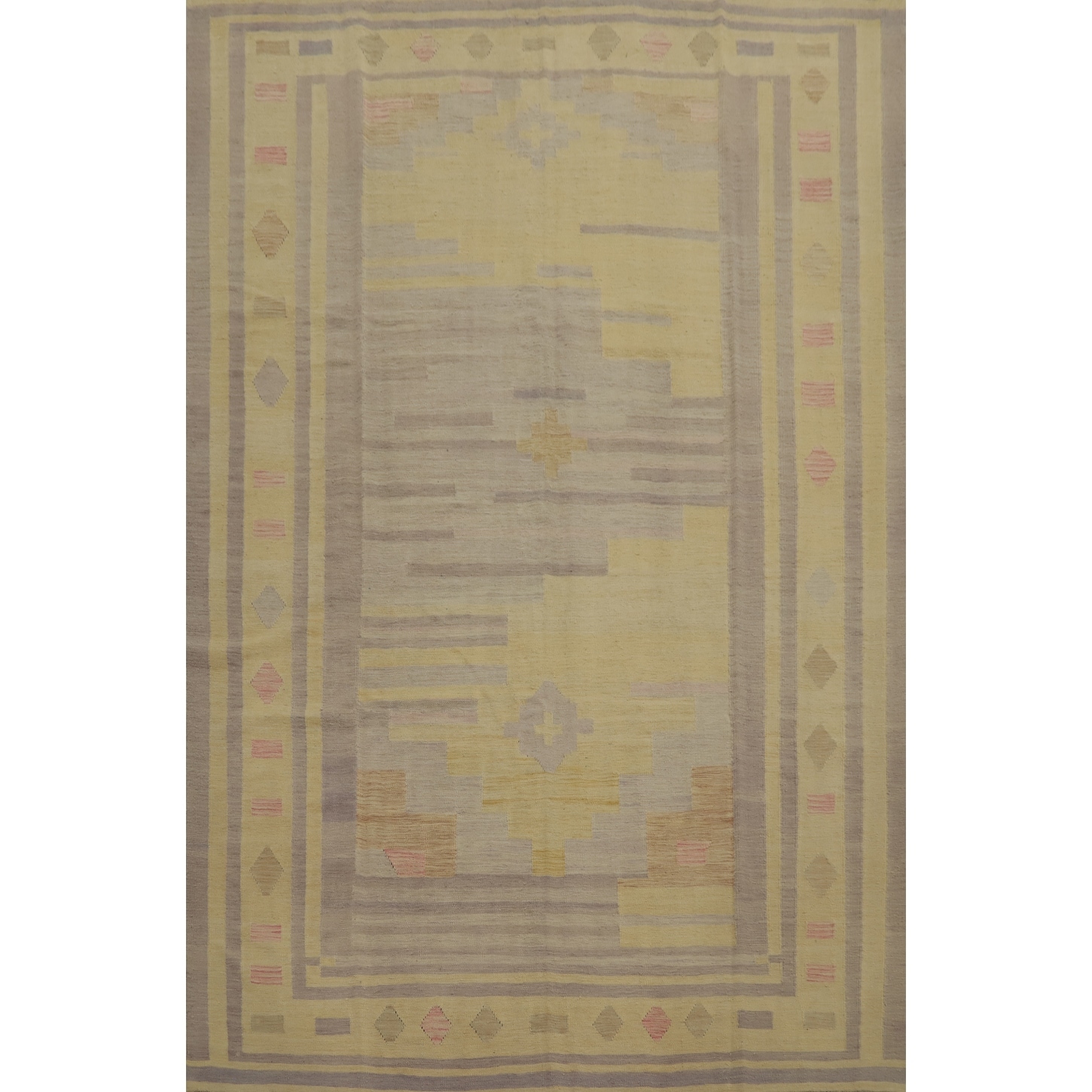 Hand Woven Oriental 100% Wool Carpet Southwestern Tribal Yellow & Gold Kilim Area Rug - 10' 0'' X 8' 2''