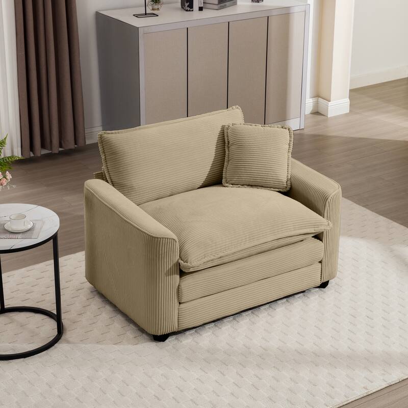 Corduroy Fabric Single Accent Sofa Chair with Pillow, Ergonomic Deep Seat Sofa for Livingroom - Tan